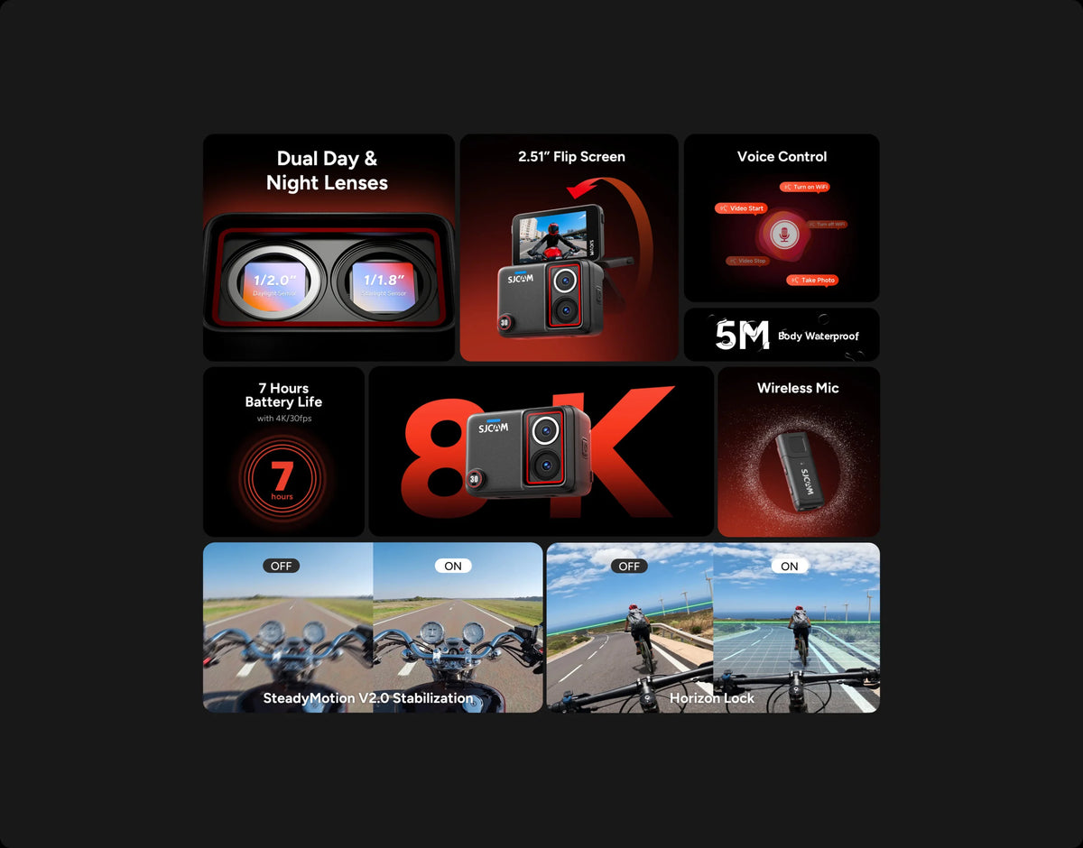 SJCAM SJ30 Action Camera Full Kit - 8K, διπλός φακός day/night vision, ασύρματο μικρόφωνο και κάρτα SD 64GB