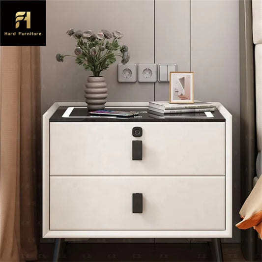 Smart Luxury Κομοδίνο με Ασύρματη Φόρτιση, Fingerprint Lock και Bluetooth Ηχεία – Λευκό