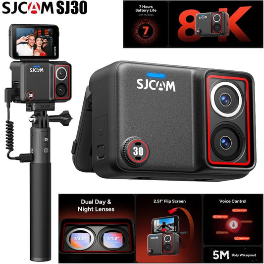 SJCAM SJ30 Action Camera Full Kit - 8K, διπλός φακός day/night vision, ασύρματο μικρόφωνο και κάρτα SD 64GB