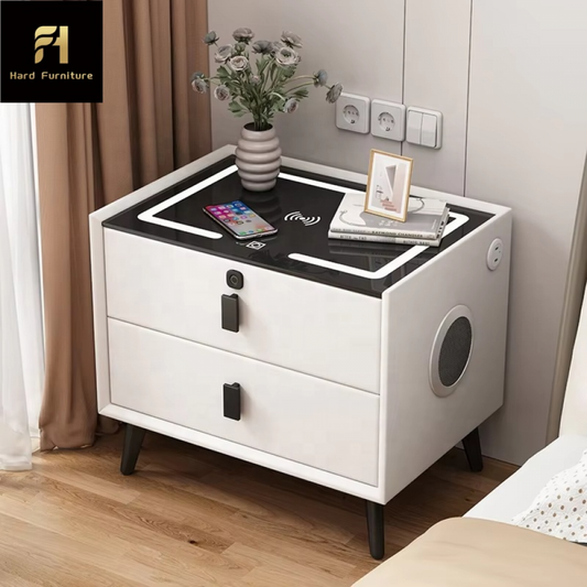 Smart Luxury Κομοδίνο με Ασύρματη Φόρτιση, Fingerprint Lock και Bluetooth Ηχεία – Λευκό