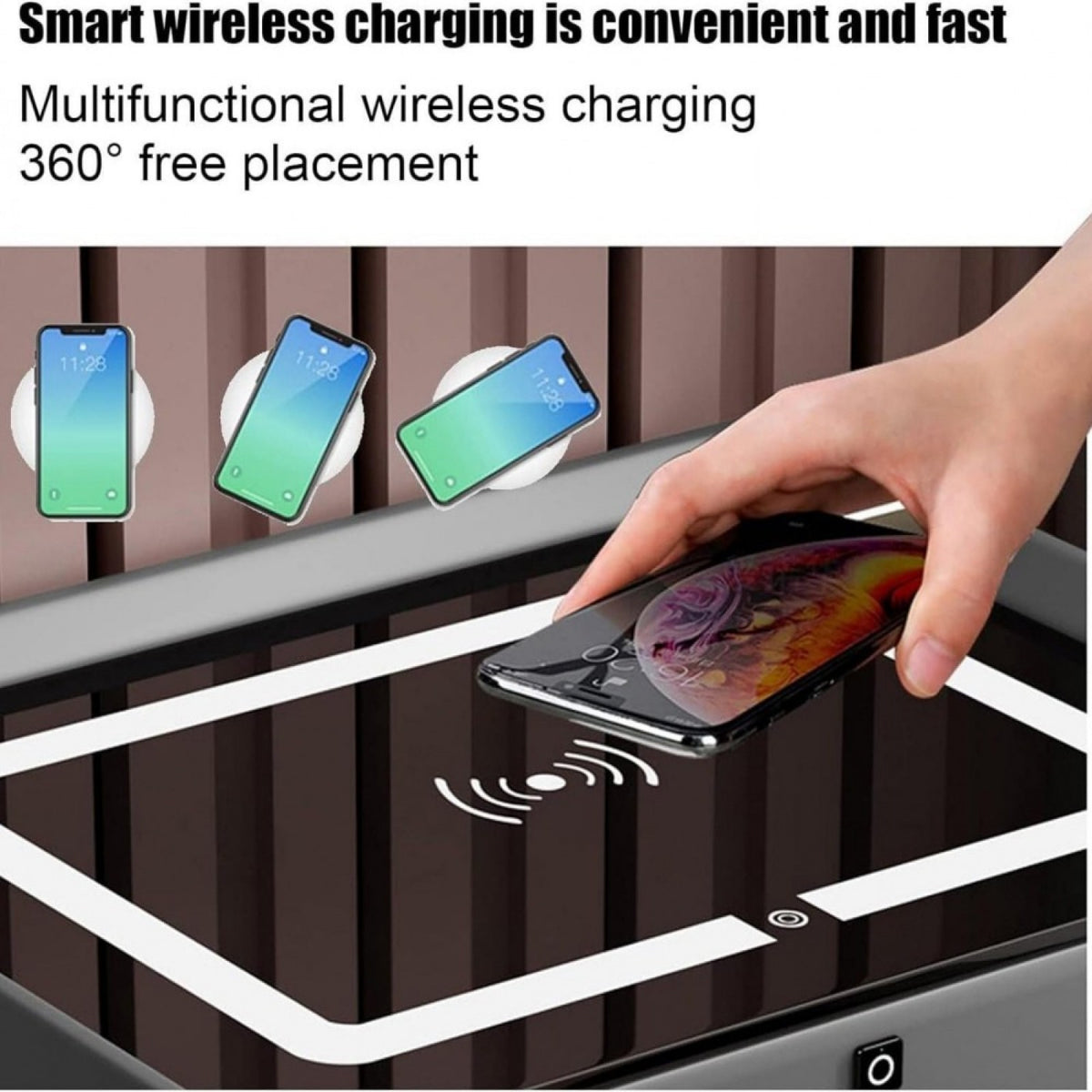 Smart Luxury Κομοδίνο με Ασύρματη Φόρτιση, Fingerprint Lock και Bluetooth Ηχεία – Λευκό
