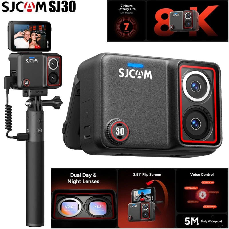 SJCAM SJ30 Action Camera Full Kit - 8K, διπλός φακός day/night vision, ασύρματο μικρόφωνο και κάρτα SD 64GB